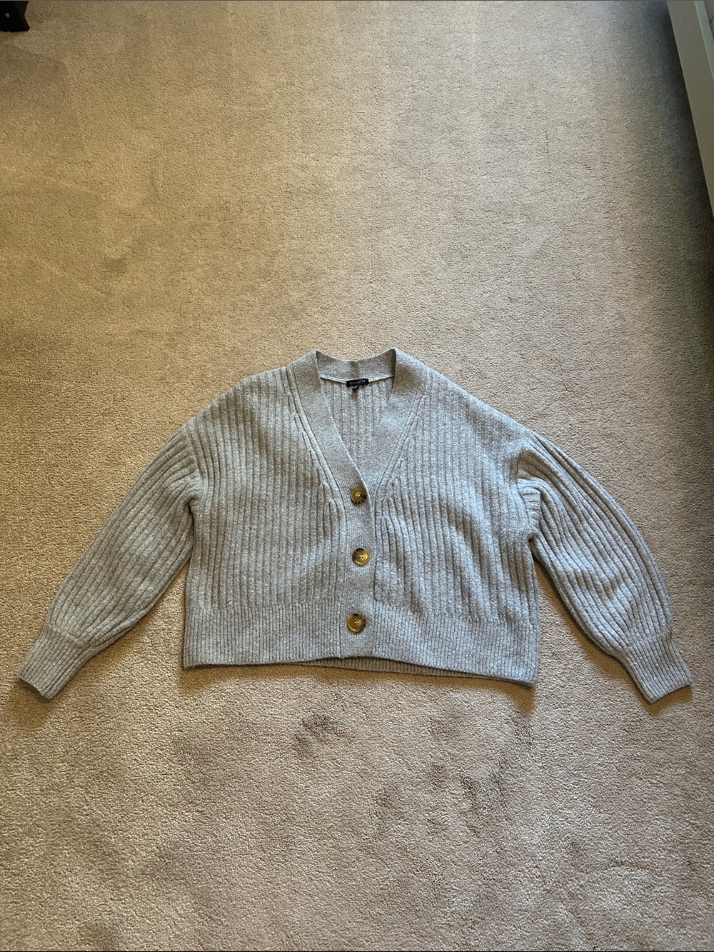 Dynamite Light Gray Ribbed V-Neck Button Cardigan